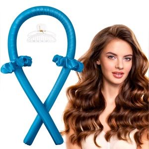 4 Piece Heatless Satin Curling Rod Hair Styling Kit in Ocean Blue